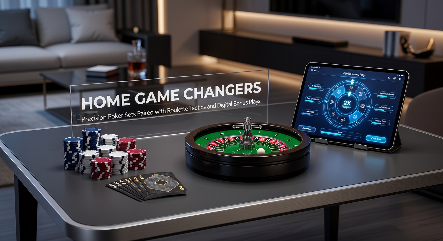 Close-up of a digital app interface overlaying a physical roulette wheel and poker chips, showing bonus multipliers and tactic trackers in action during a home game