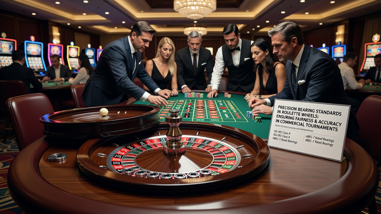 Technician performing laser calibration on a professional roulette wheel during tournament setup