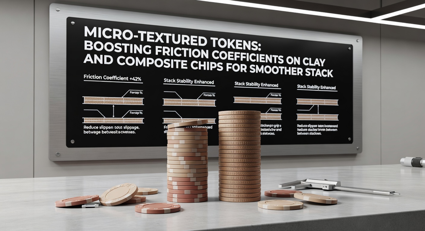 Magnified view of micro-textured edges on composite casino chips, illustrating friction-enhancing patterns during stacking